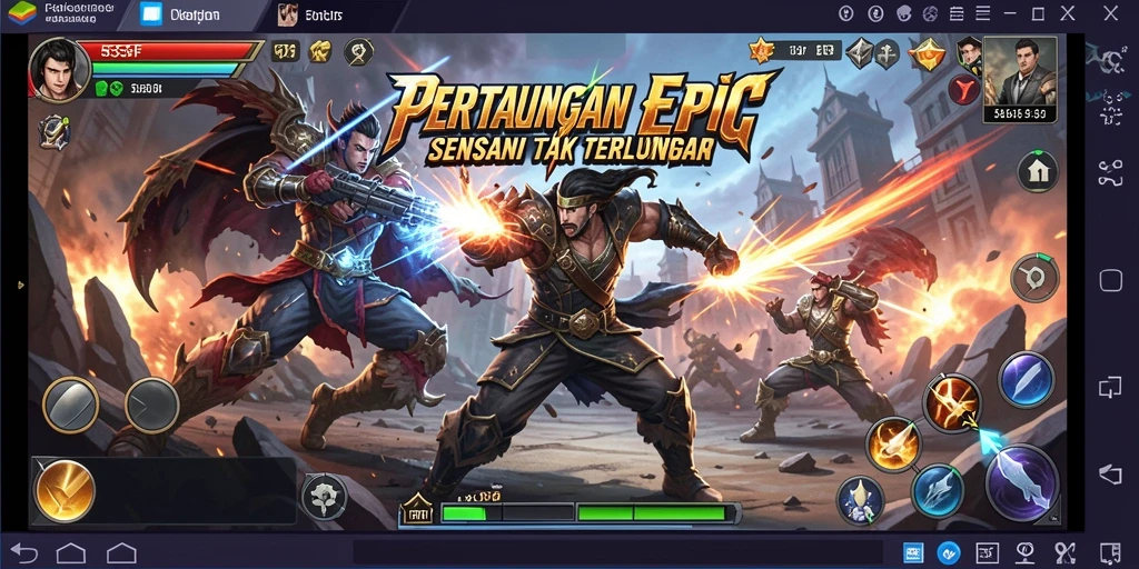 Screenshot gameplay 555F yang menunjukkan aksi pertarungan dramatis.