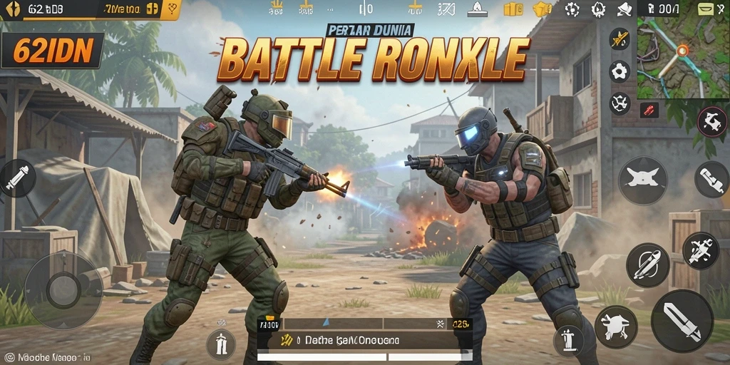 Gameplay seru di 62IDN dengan pertempuran intens Battle Royale.
