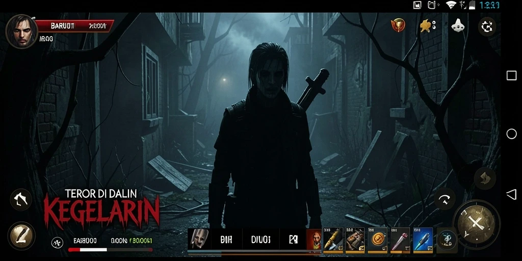 Screenshot gameplay BARU01 menampilkan suasana Horror yang mencekam.