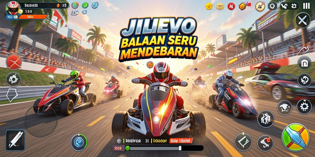 Gameplay seru JILIEVO dengan balap intens di lintasan yang menantang
