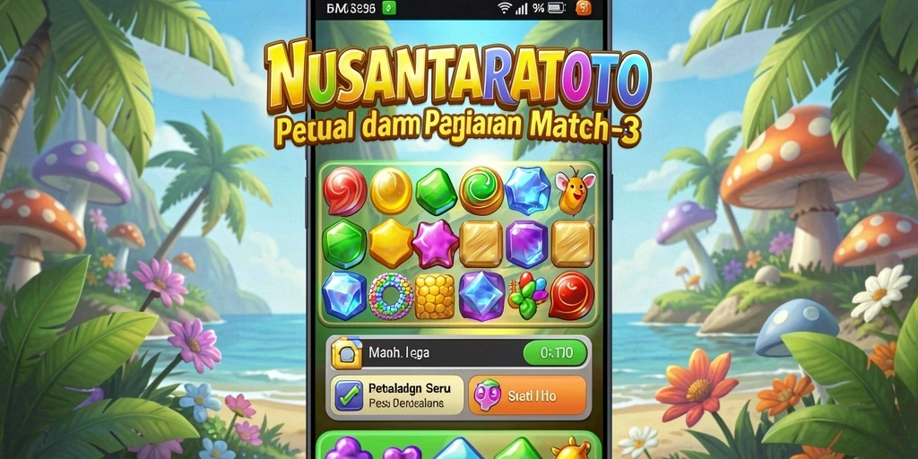 Screenshot permainan NUSANTARATOTO yang menampilkan aksi Match-3 yang seru.